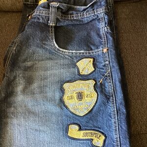 South Pole Men's Dark Blue Jeans with Yellow Embroidery